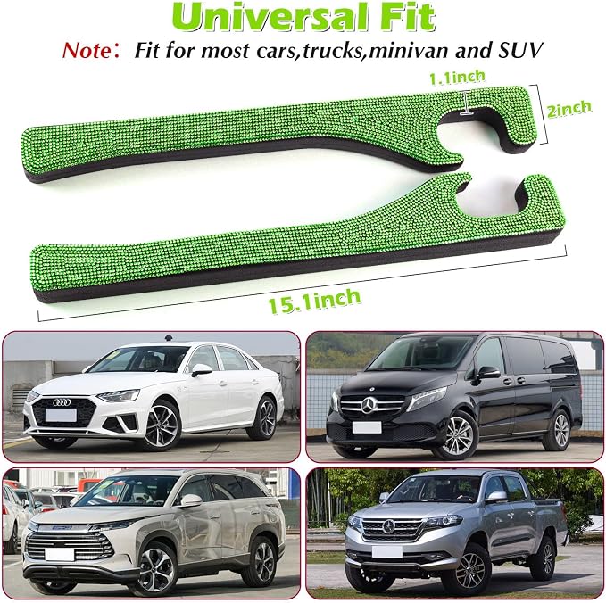 Green Bling Car Seat Gap Filler, Set of 2 Handmade Crystal Rhinestone Diamond Green Car Gap Filler Fit for Car Truck SUV Lime Green Bling Car Accessories(Grass Green)