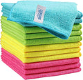 Microfiber Cleaning Cloth 210GSM, Pack of 12, Size:11.5" x 11.5", Ultra-Soft, High-Density Non-Abrasive Cleaning Towels for Cars, Glass, Kitchen, Reusable Rags, Blue/Green/Yellow/Pink