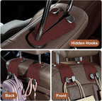 CoBak Purse Hook for Car - Universal Premium Stitched Leather and Aluminum-Magnesium Alloy Double Car Seat Back Storage Hook for Purses, Handbags, Bags (2 Pack),Wine Red