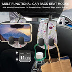 2PCS Car Seat Back Storage Headrest Hooks, Flowers Floral Purse Holder Bags Hanger, PU Leather Double Metal Hook for Backseat Organizer, Women Car Accessories Organization