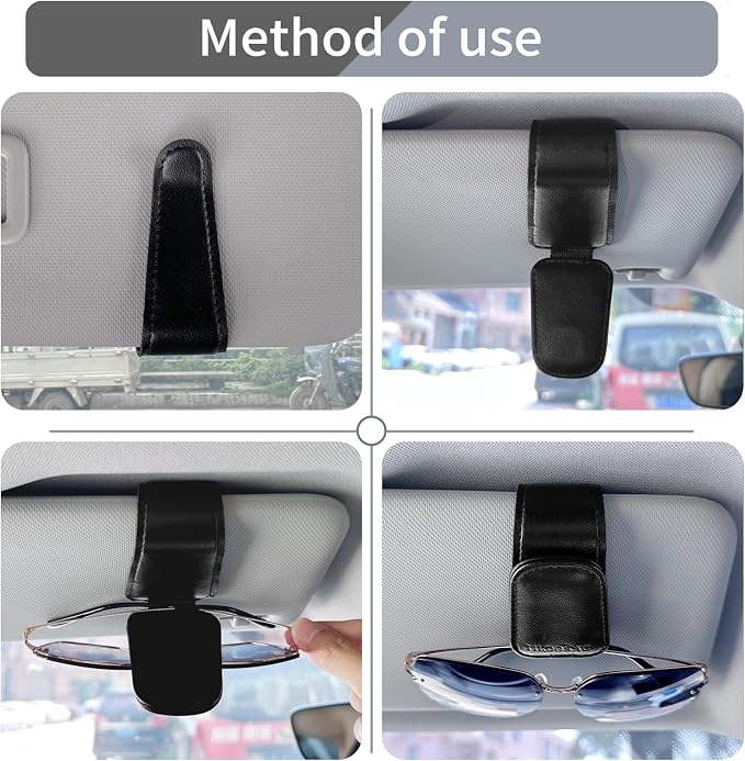 Magnetic Sunglass Holder for Car Visor,Leather Glasses Holder,Vehicle Accessories Sunglasses Visor Clip for Truck 2 Pack (Black Pink)