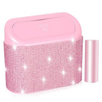 Bling Pink Car Trash Can with Lid, Mini Auto Garbage Can with 30 Trash Bags, Automotive Garbage Container Bin, Bling Car Accessories Trash Can for Women (Pink Diamond)