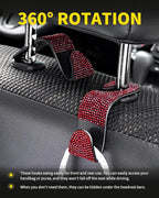 4 Pack Blink Diamond Car Seat Headrest Hooks Crystal Rhinestone Car Purse Holder Universal Interior Accessories for Handbags, Water Bottles, Coats, Umbrellas, Red