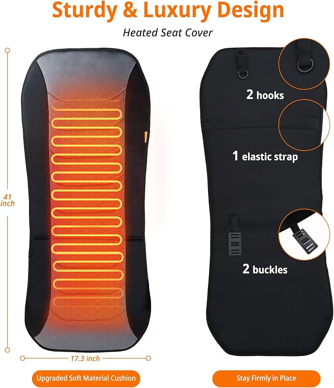 Heated Seat Cover with Fast Heat & Plush Fabric | Longer Size and Expanded Heating Area to Relieve Fatigue for Office & Home