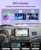 4G 128G Android Car Stereo for Honda Civic 2006-2011, Wireless CarPlay & Android Auto, 5GHz WiFi GPS, 10.1'' Touchscreen, Bluetooth/FM/RDS, EQ, SWC + AHD Backup Camera
