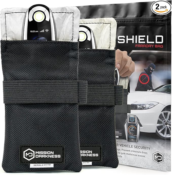 Faraday Bag for Keyfobs (2-Pack) / RF Shielding Protective Case for Smart Always On Keys Fobs Transmitters Small Electronics Vehicle Security Anti-Hacking Block Signal Relay