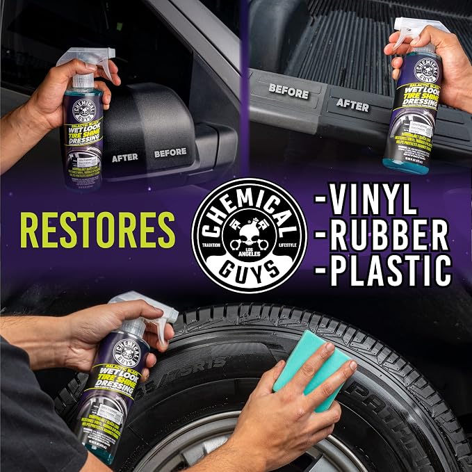 Galactic Black Wet Look Tire Shine Dressing – High Gloss Tire Spray for Trim & Rubber – Restores Deep Black Shine and Protection for Cars, Trucks, Motorcycles and RVs, 16 oz