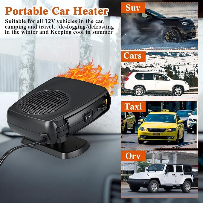 3 Pcs Portable Car Heater 150W 12V Car Heater Plug in Cigarette Lighter Defroster for Windshield 360 Degree Rotation Heating and Cooling Fan Auto Demister Cooling Air Circulator