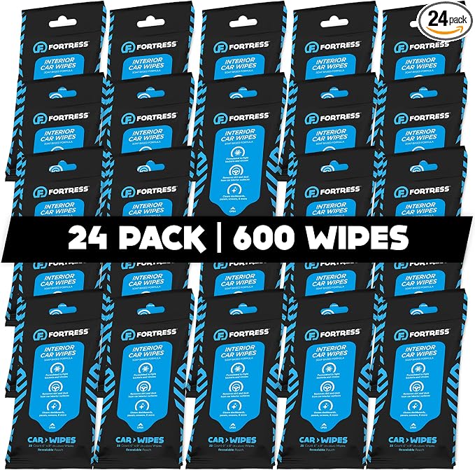 Car Interior Wipes (25 ct, Pack of 24) for Car Interior Cleaning, Dashboard, Seats, Detailing, and Steering Wheel [Travel Size] Skin-Safe Car Interior Cleaner Supplies