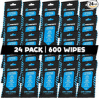 Car Interior Wipes (25 ct, Pack of 24) for Car Interior Cleaning, Dashboard, Seats, Detailing, and Steering Wheel [Travel Size] Skin-Safe Car Interior Cleaner Supplies