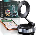 Clutch-X™ Black – Vacuum Phone Mount Suction Cup Car Phone Holder for iPhone, Window Phone Mount for Travel, 360° Vacuum Magnetic Phone Holder for Car, Magnetic Phone Holder with Suction Cup