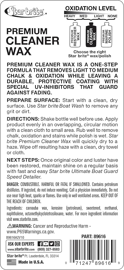 One-Step Cleaner Wax with UV Protection - Removes Chalk & Oxidation from Fiberglass, Metals & Painted Surfaces