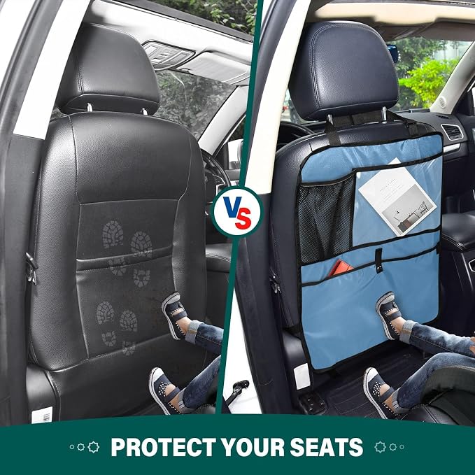 Steel Blue Back Seat Protector with Storage Pockets, 2 Pack Behind the Seat Organizer for Car