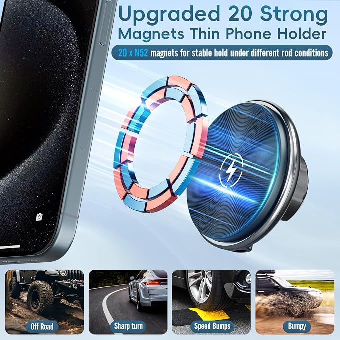 Wireless Charger Magnetic Vent Phone Mount Compatible with 2021-2026 Ford F-150, 2023-2026 Super Duty F250/F350/F450, Metal Phone Holder Cradles Bracket Stand with Arm for All Smartphone