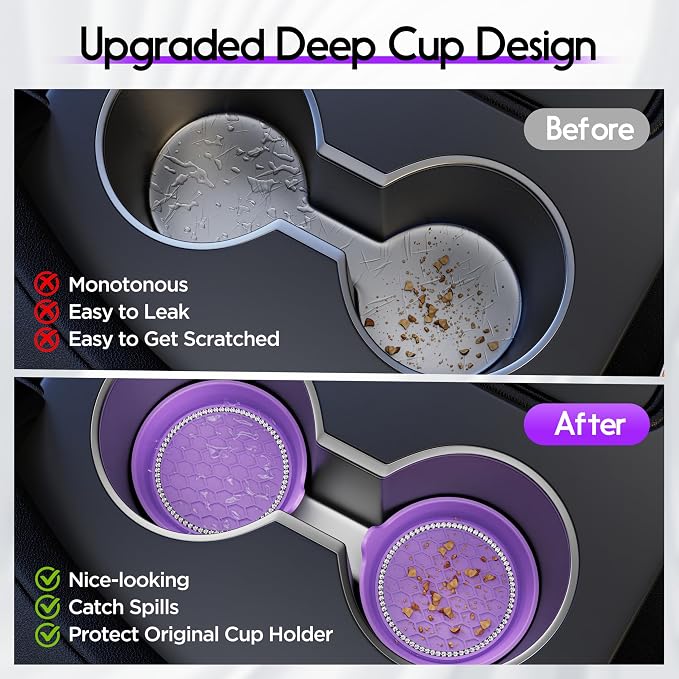 Car Cup Coaster Universal Non-Slip Cup Holders Bling Crystal Rhinestone Car Interior Accessories 2 Pack Purple