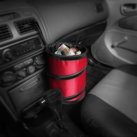 Automotive Waterproof Portable Collapsible Small Trash Can Garbage Container fits Most Cars,Waterproof,Polyethylene, SUVs, and Trucks Red