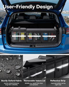 Trunk Organizer - 3-Compartment Car Organizer and Storage with Cooler Bag, Foldable Car Storage Organizer for SUV with Handles & Strap for Shopping, Picnic, 33.1" x 13.0" x 11.8", Black