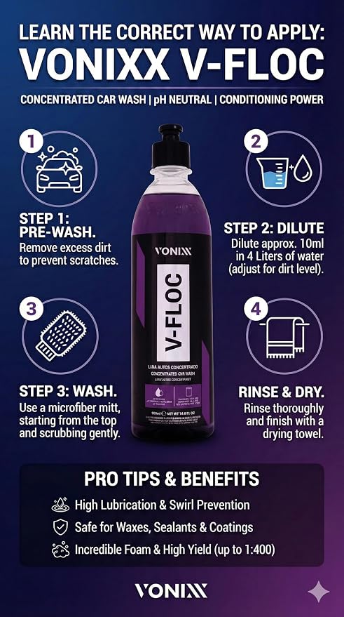 V-Floc Concentrated Car Wash Soap - Ph-neutral - 1:400 dilution - 16.9 fl oz (500ml)