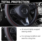 Leather Steering Wheel Cover,Anti Slip Car Steering Wheel Cover for Car Decorations & Steering Wheel Protections,Universal 15Inch Wheel Cover Car Interior Accessories for Men & Women (Black+Red)