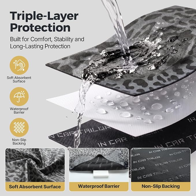 Car Seat Cover Protector, Waterproof Sweat Towel Seat Cover for Gym, Sports, Beach, Universal Front Seat Cover for Cars, Trucks, SUVs, Leather Seats(Gray Leopard)