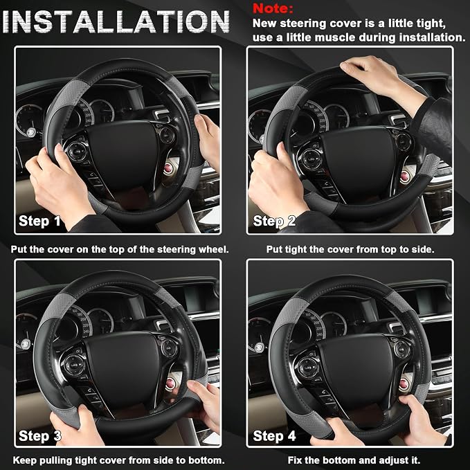 Steering Wheel Cover for Honda Civic(2006-2015),CR-Z, Insight, S2000 (Gray+Black-Small Size)