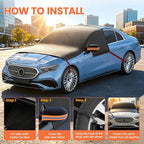All Weather Windshield Cover with Magnetic Edges, 4-Layer Thick Waterproof Sunshade Snow Cover for Most Vehicles