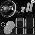 11 PCS Bling Diamond Car Mats Set for Women Girls, Sparkly Rhinestone Steering Wheel Cover, Waterproof Floor Mats Universal Fit for SUV,Vans,Sedans,Trucks Anti-Slip, Interior Sets Silver