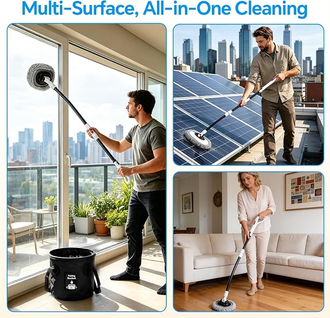 7-in-1 Car Wash Kit with 20L Folding Bucket & Brush – Car Wash Mop with Long Handle, 15° Curved Aluminum Pole for SUV Roof, Car Washing Brushes & Cleaning Supplies, RVs-White.