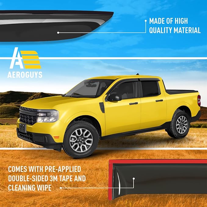 Extra Durable Window Deflectors Tape-On Window Visors Rain Guards Fit for Ford Maverick 2022-2026, Sun Visors, Wind Vent for Shades, Exterior Car Accessories - 4pcs. AG0511