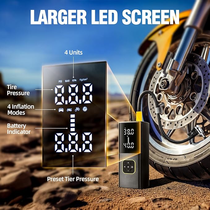 Rechargeable Tire Inflator Portable Air Compressor for Car Tires, 150PSI Battery Powered Cordless Air Pump with Digital Pressure Gauge & Auto Shutoff for Bike Motorcycle E-Bike Ball