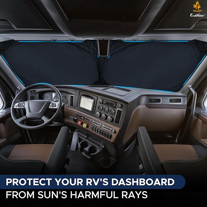 RV Windshield Sunshade | Reflective RV Windshield Cover for UV Rays & Heat Protection, Keeps Your RV Motorhome Cool | Shades for RV Fits RVs, Trucks, Motorhomes, Buses | XXXXX-Large 102"x51"