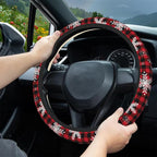 Christmas Snowflakes Steering Wheel Cover,Buffalo Plaid Elastic Non-Slip Steering Wheel Protector,Auto Interior Decor for Women Girls,Universal 15" Fit for Sedans,Trucks