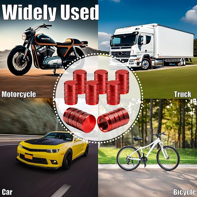 12PCS Tire Valve Stem Caps, Dust Proof, Anodized Aluminum Universal Tire Valve Stem Covers for Cars, SUV, Trucks, Bikes, Motorcycles, Bicycles(Red)
