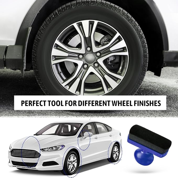 Large Car Tire Shine Applicator, Vegan Tire Shine Brush - Automotive Tire Dressing Applicator Brush with Storage Stand for Tire Detailing & Car Wash Kit, 3.6 Inch Length -2pcs (Black & Blue)