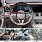 Black Beige Car Steering Wheel Cover, Nappa Leather, Bottom Color Blocking, Universal 14.5-15 Inch Leather Anti-Slip Breathable Auto Steering Wheel Covers for Men Women