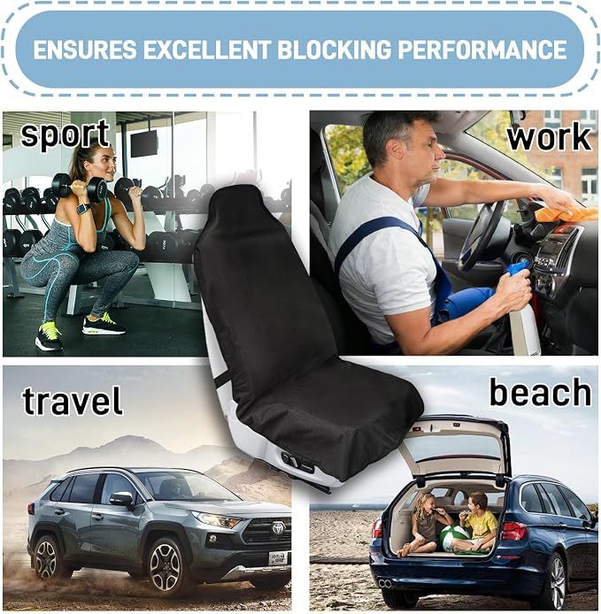 Waterproof Car Seat Cover Towel Front Seats 2 Pack, Universal Fit Waterproof Sweating Seat Protector for Cars and SUVs, Anti-Slip Front Seat Cover for Gym, Outdoor, Pets & Travel, Black