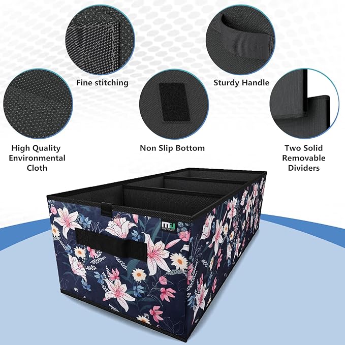 Trunk Organizer for Car, Car Organizer, Sturdy Trunk Organizer for SUV, Non-Slip Bottom, Storage Organizer for Sedans, Van, Jeep, Grocery, Large 3 Compartments, Floral 32"×13"×10.6"