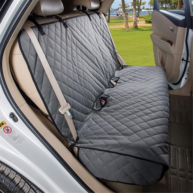 Bench Car Seat Cover Protector - Waterproof, Heavy-Duty and Nonslip Pet Car Seat Cover for Dogs with Universal Size Fits for Vehicles, Trucks & SUVs(Grey)