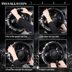 Bling Cow Print Diamond Steering Wheel Cover, with Sparkly Crystal Glitter Rhinestones Black Leather Car Wheel Protect for Women Girl Fit Suvs,Vans,Sedans,Cars,Trucks, 14" 1/2-15" Cow Design