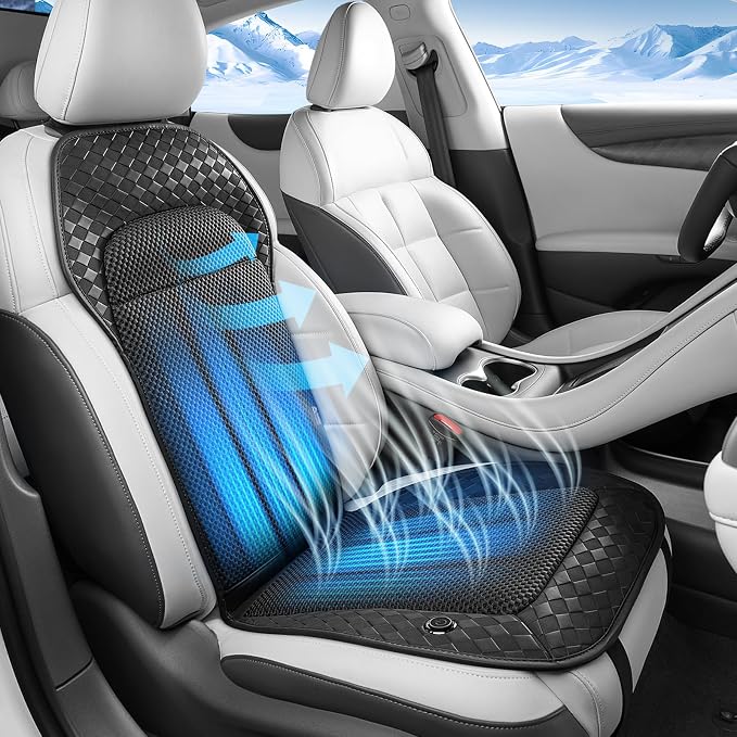 Coverado Upgraded Cooling Car Seat Cover，12V-24V Ventilated pad Built with 8 Turbo Fans, 3-Speed Dual Blowing & Suction for Effective Cooling Universal Black Cushion, Great for Summer Driving