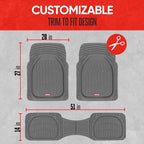 FlexTough Floor Mats for Cars, Gray Deep Dish All-Weather Mats, Waterproof Trim-To Fit Automotive Floor Mats for Trucks SUV, Universal Liner Car Accessories