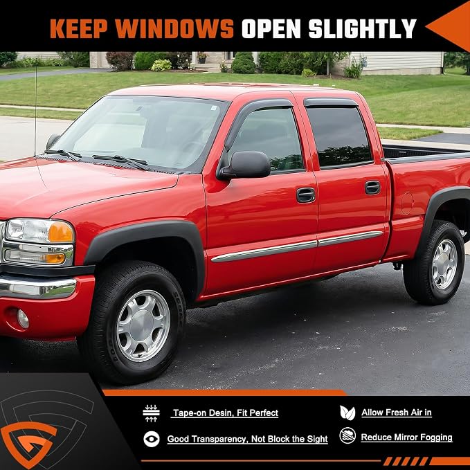 Rain Guards Fit for 1999-2006 Chevy Silverado/GMC Sierra 1500/2500/2500HD Extended Cab, Tape-On Extra Durable Side Window Sun Rain Guard 2006 Silverado/Sierra Visor Deflectors Black 4 PCS