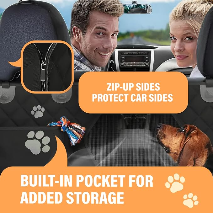 Dog Car Seat Cover for Back Seat, Waterproof Pet Protection Hammock, SUV Truck Car Backseat Protector with Safety Features, Blue