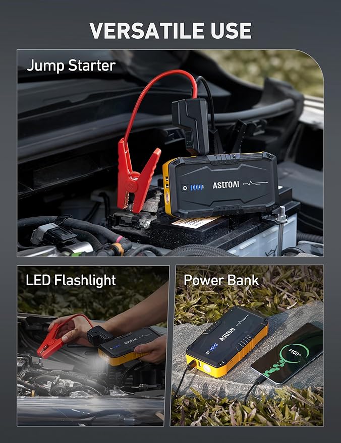 S8 Car Battery Jump Starter, Car Jumper Starter Battery Pack for Up to 6.0L Gas & 3.0L Diesel Engines, 12V Portable Jump Box with 3 Modes Flashlight and Jumper Cable(Yellow)