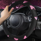 Pink Embroidery Butterfly Steering Wheel Cover, Universal 15 Inch Car Wheel Cover for Women Girls, Fit for Suvs,Small Trucks,Sedans,Cars (Black and Pink)