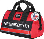Car Emergency Kit & Roadside Emergency Car Kit - 104-Piece Set, Red Canvas Bag, Universal Fit - Jumper Cables, Escape Hammer & Tire Gauge - Road Trip Essentials & Emergency Supplies