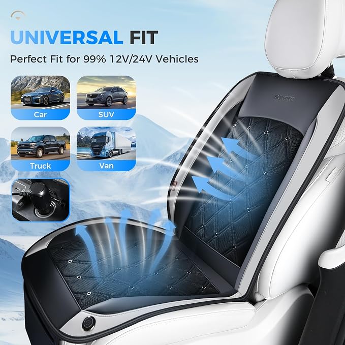 Coverado Cooling Car Seat Cover, 12V-24V Ventilated Front Seat Cushion for Car, 3-Speed Adjustable Seat Cover for Summer Driving Seat, Universal Fit for Car SUV Truck Van