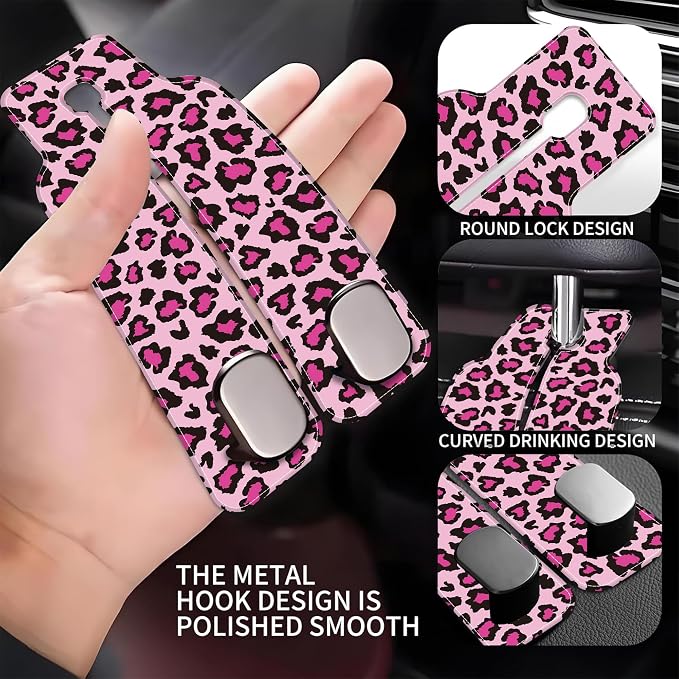 Car Seat Headrest Hooks for Purses and Bags Abstract Pink Leopard 1 Pack Bag Purse Holder for Car with Double Metal Hooks Car Purse Hanger Hanging Accessories