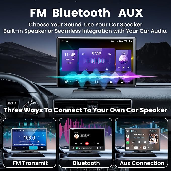 Wireless Apple CarPlay Screen for Car, 9" Portable Carplay & Android Auto Touchscreen Stereo with 4K Dash Cam 64GB SD, Car Radio with App Control, Bluetooth 1080P Backup Camera, GPS, Voice Control, FM