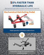 Car Wheel Dolly Jack Set of 2, Heavy Duty 3000 LBS Capacity Mechanical Wheel Dolly with Ratcheting Foot Pedal, Vehicle Positioning Jack for Tire Auto Repair Moving, Red